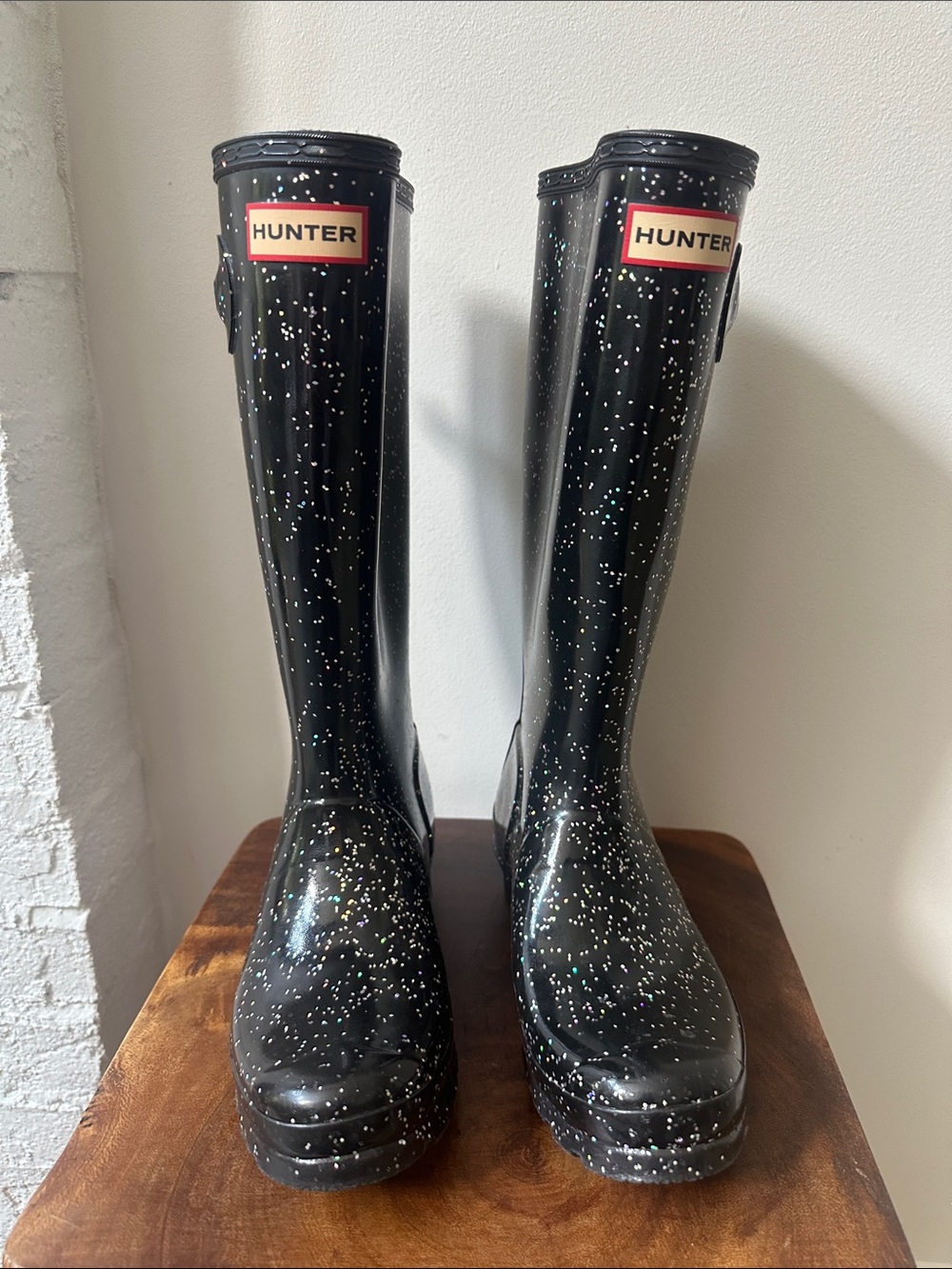 Hunter Black Big Glitter Sparkly Tall Rain Boots EU 36 / US 5
